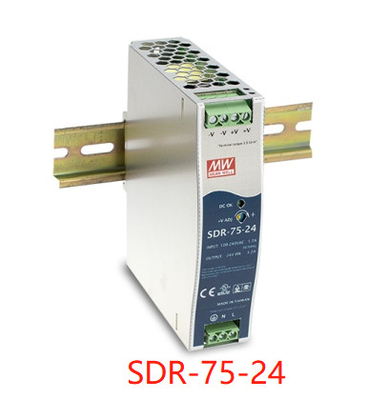 Alimentazione elettrica della ferrovia di baccano di SDR-75-24 Meanwell 12V 24V 48V 85%-89%