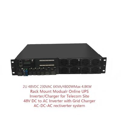 UPS online modulare da rack 19 pollici 2U 48VDC 230VAC 6KVA /600W, raddrizzatore telecom, inverter-caricabatterie 2 in 1 per siti di telecomunicazioni.