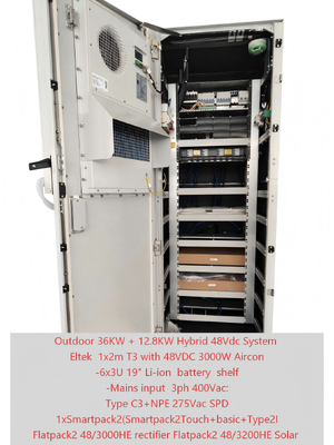 Armadio solare per esterni con sistema ibrido per telecomunicazioni 36KW+12,8KW con controller Smartpack 2